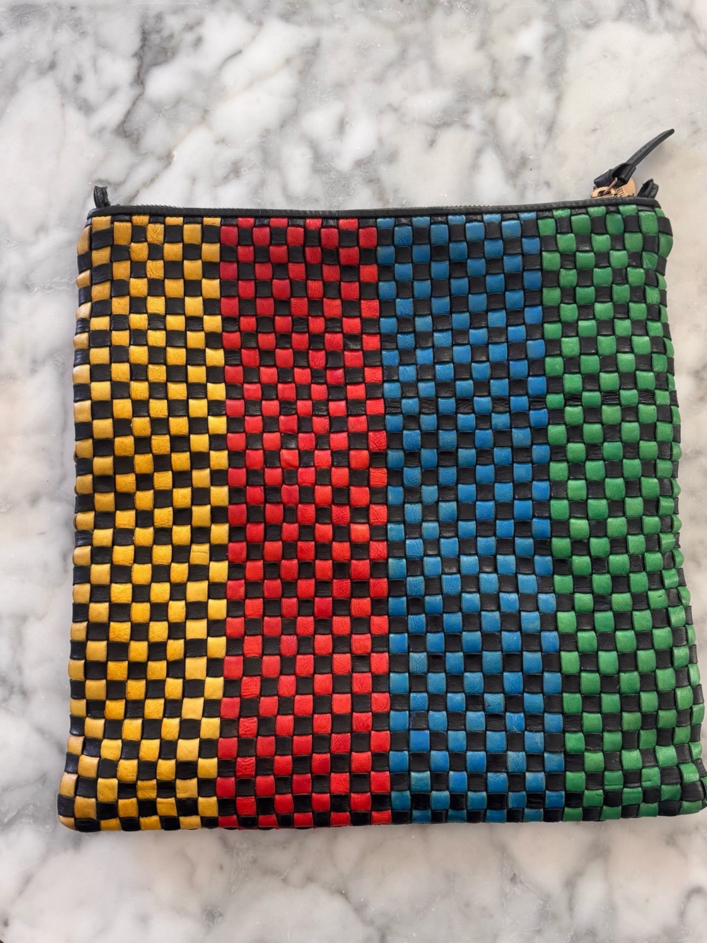 Clare V foldover clutch with tabs- Woven Multicolor leather - Picture 2 of 5